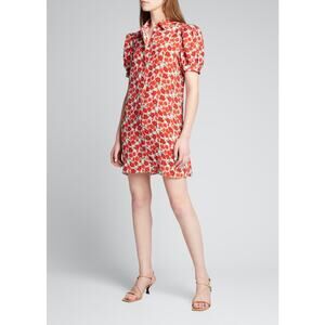Alice + Olivia Jem Puff-Sleeve Floral Red and Blue Mini Button Up Shirtdress XS